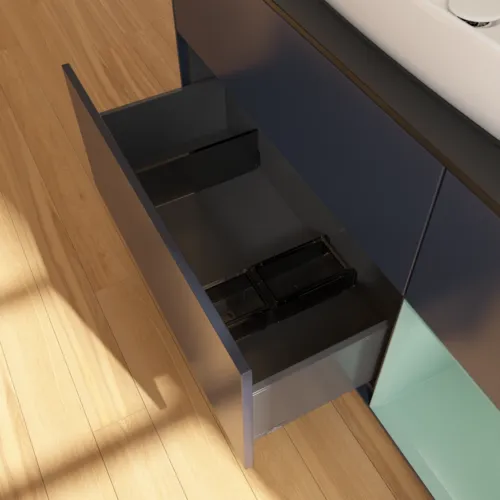 VILLEROY BOCH Toaletní skříňka Finion, s osvětlením, 3 výsuvy, 1200 x 603 x 501 mm, Midnight Blue Matt Lacquer / Olive Matt Lacquer / Glass Black Matt #F832GMHG, obrázek 7