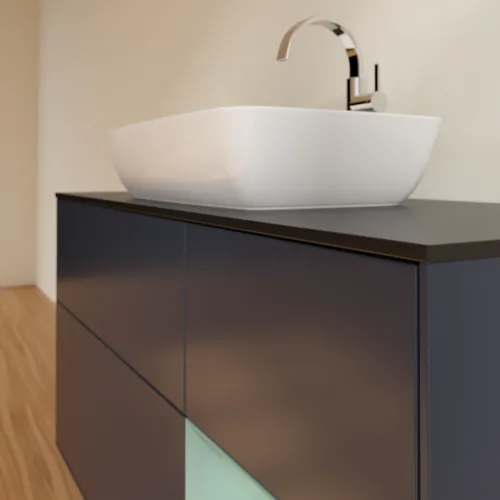VILLEROY BOCH Toaletní skříňka Finion, s osvětlením, 3 výsuvy, 1200 x 603 x 501 mm, Midnight Blue Matt Lacquer / Olive Matt Lacquer / Glass Black Matt #F832GMHG, obrázek 6