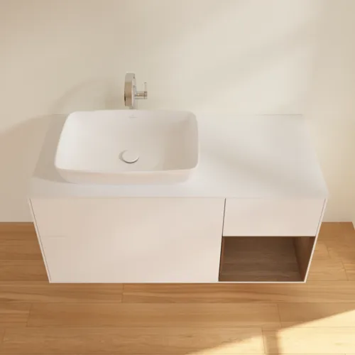 VILLEROY BOCH Toaletní skříňka Finion, s osvětlením, 3 výsuvy, 1200 x 603 x 501 mm, bílý matný lak / ořechová dýha / sklo bílé matné #F811GNMT, obrázek 4