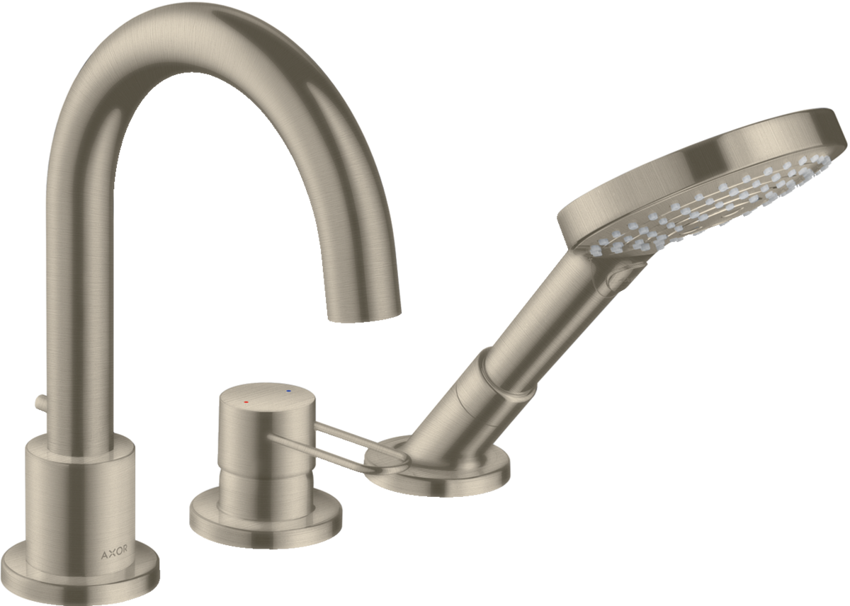 HANSGROHE AXOR Uno 3otvorová jednopáková vanová baterie na okraj vany s obloukovými rukojeťmi #38436820 - kartáčovaný nikl