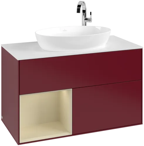 VILLEROY BOCH Toaletní skříňka Finion, s osvětlením, 2 výsuvy, 1000 x 603 x 501 mm, Peony Matt Lacquer / Silk Grey Matt Lacquer / Glass White Matt #F891HJHB