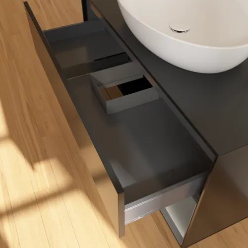 VILLEROY BOCH Toaletní skříňka Finion, s osvětlením, 2 výsuvy, 1000 x 603 x 501 mm, černý matný lak / antracitový matný lak / černé matné sklo #F902GKPD, obrázek 7