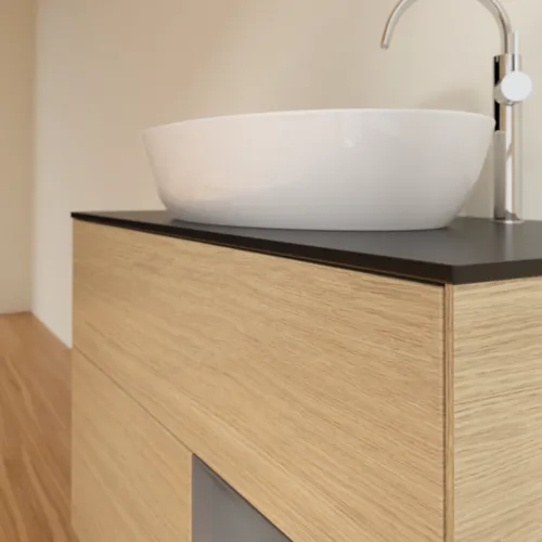 VILLEROY BOCH Toaletní skříňka Finion, s osvětlením, 2 výsuvy, 1000 x 603 x 501 mm, dubová dýha / antracitový matný lak / černé matné sklo #F902GKPC, obrázek 6