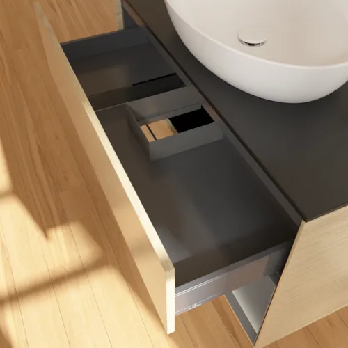 VILLEROY BOCH Toaletní skříňka Finion, s osvětlením, 2 výsuvy, 1000 x 603 x 501 mm, dubová dýha / antracitový matný lak / černé matné sklo #F902GKPC, obrázek 8