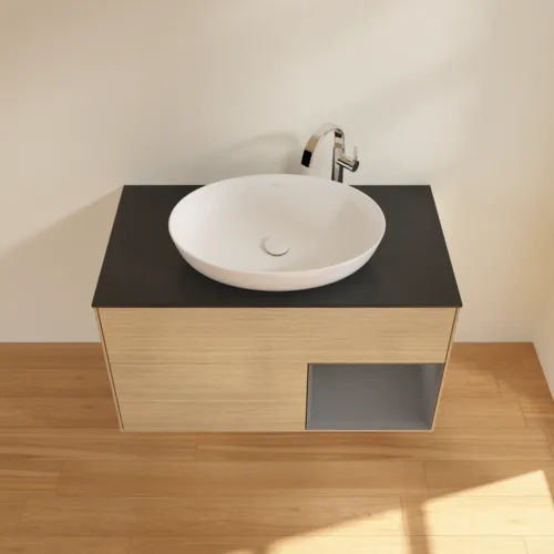 VILLEROY BOCH Toaletní skříňka Finion, s osvětlením, 2 výsuvy, 1000 x 603 x 501 mm, dubová dýha / antracitový matný lak / černé matné sklo #F902GKPC, obrázek 4