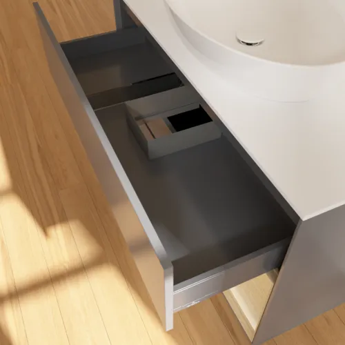 Obrázek VILLEROY BOCH Toaletní skříňka Finion, s osvětlením, 2 výsuvy, 1000 x 603 x 501 mm, antracit matný lak / dubová dýha / sklo bílé matné #F901PCGK