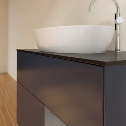 Obrázek VILLEROY BOCH Toaletní skříňka Finion, s osvětlením, 2 výsuvy, 1000 x 603 x 501 mm, Midnight Blue Matt Lacquer / Anthracite Matt Lacquer / Glass Black Matt #F902GKHG