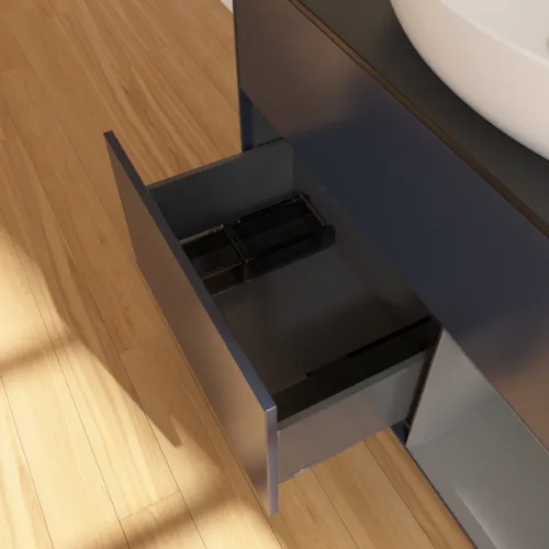 Obrázek VILLEROY BOCH Toaletní skříňka Finion, s osvětlením, 2 výsuvy, 1000 x 603 x 501 mm, Midnight Blue Matt Lacquer / Anthracite Matt Lacquer / Glass Black Matt #F902GKHG