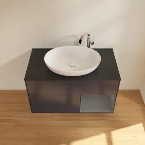 Obrázek VILLEROY BOCH Toaletní skříňka Finion, s osvětlením, 2 výsuvy, 1000 x 603 x 501 mm, Midnight Blue Matt Lacquer / Anthracite Matt Lacquer / Glass Black Matt #F902GKHG