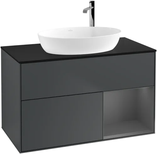 Obrázek VILLEROY BOCH Toaletní skříňka Finion, s osvětlením, 2 výsuvy, 1000 x 603 x 501 mm, Midnight Blue Matt Lacquer / Anthracite Matt Lacquer / Glass Black Matt #F902GKHG