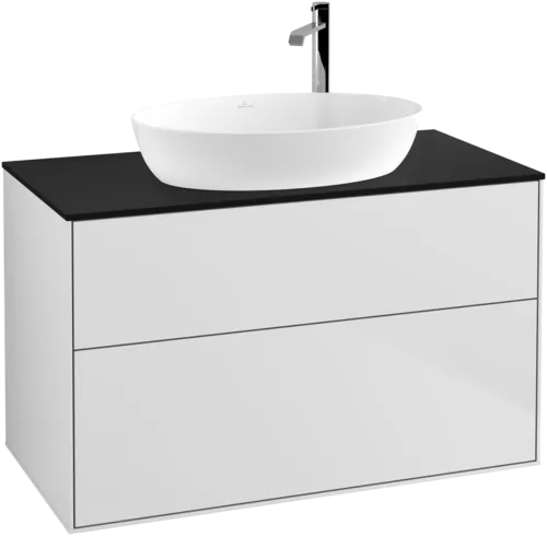 Obrázek VILLEROY BOCH Toaletní skříňka Finion, 2 výsuvy, 1000 x 603 x 501 mm, bílý matný lak / černé matné sklo #F88200MT