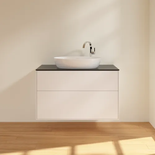 Obrázek VILLEROY BOCH Toaletní skříňka Finion, 2 výsuvy, 1000 x 603 x 501 mm, bílý matný lak / černé matné sklo #F88200MT