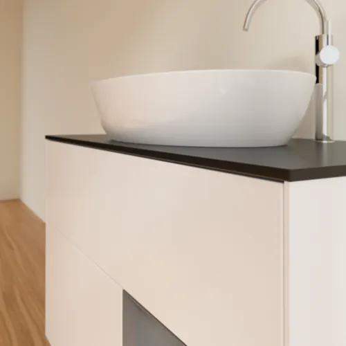 Obrázek VILLEROY BOCH Toaletní skříňka Finion, s osvětlením, 2 výsuvy, 1000 x 603 x 501 mm, bílý matný lak / antracitový matný lak / černé matné sklo #F902GKMT