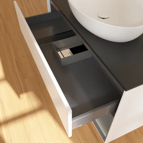Obrázek VILLEROY BOCH Toaletní skříňka Finion, s osvětlením, 2 výsuvy, 1000 x 603 x 501 mm, bílý matný lak / antracitový matný lak / černé matné sklo #F902GKMT