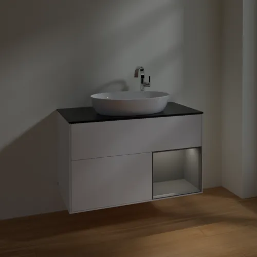 Obrázek VILLEROY BOCH Toaletní skříňka Finion, s osvětlením, 2 výsuvy, 1000 x 603 x 501 mm, bílý matný lak / antracitový matný lak / černé matné sklo #F902GKMT