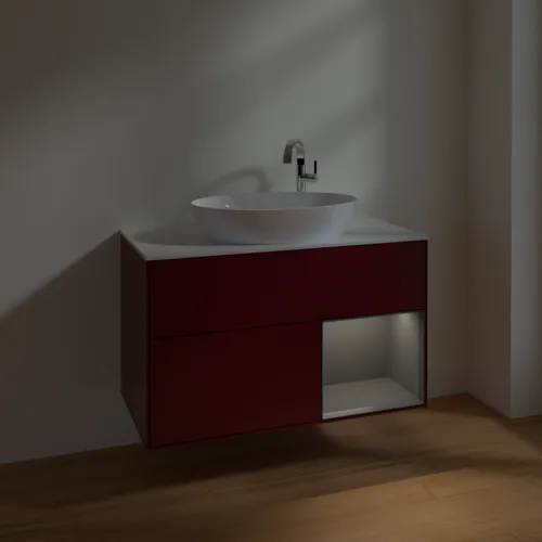 VILLEROY BOCH Toaletní skříňka Finion, s osvětlením, 2 výsuvy, 1000 x 603 x 501 mm, Pivoňka matný lak / Antracit matný lak / Sklo bílé matné #F901GKHB, obrázek 2