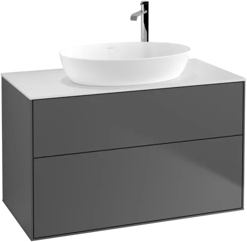 Obrázek VILLEROY BOCH Toaletní skříňka Finion, 2 výsuvy, 1000 x 603 x 501 mm, antracit matný lak / sklo bílé matné #F88100GK