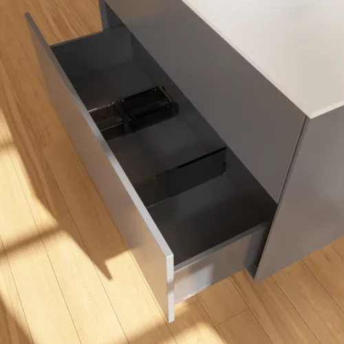 Obrázek VILLEROY BOCH Toaletní skříňka Finion, 2 výsuvy, 1000 x 603 x 501 mm, antracit matný lak / sklo bílé matné #F88100GK
