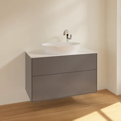 Obrázek VILLEROY BOCH Toaletní skříňka Finion, 2 výsuvy, 1000 x 603 x 501 mm, antracit matný lak / sklo bílé matné #F88100GK