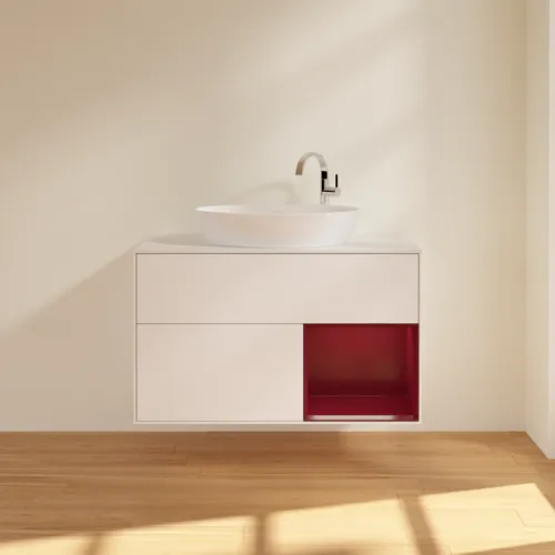 VILLEROY BOCH Toaletní skříňka Finion, s osvětlením, 2 výsuvy, 1000 x 603 x 501 mm, bílý matný lak / pivoňkový matný lak / bílé matné sklo #F901HBMT, obrázek 3