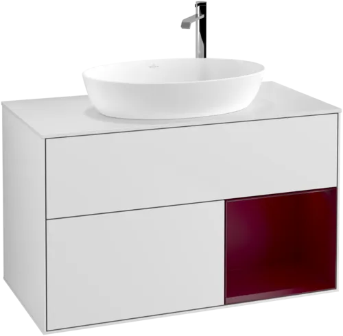 VILLEROY BOCH Toaletní skříňka Finion, s osvětlením, 2 výsuvy, 1000 x 603 x 501 mm, bílý matný lak / pivoňkový matný lak / bílé matné sklo #F901HBMT, obrázek 1