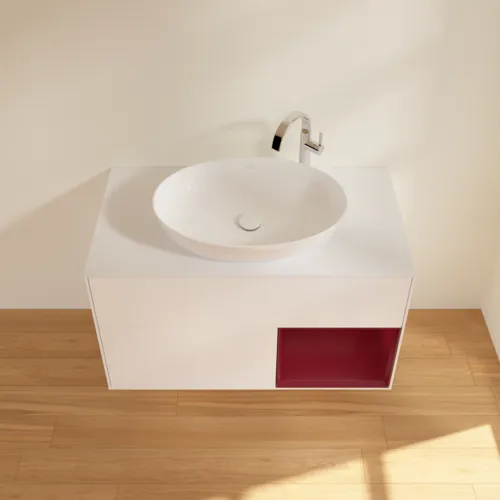 VILLEROY BOCH Toaletní skříňka Finion, s osvětlením, 2 výsuvy, 1000 x 603 x 501 mm, bílý matný lak / pivoňkový matný lak / bílé matné sklo #F901HBMT, obrázek 4