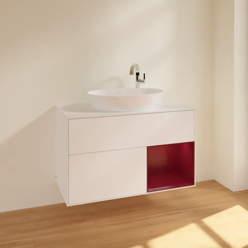 VILLEROY BOCH Toaletní skříňka Finion, s osvětlením, 2 výsuvy, 1000 x 603 x 501 mm, bílý matný lak / pivoňkový matný lak / bílé matné sklo #F901HBMT, obrázek 2