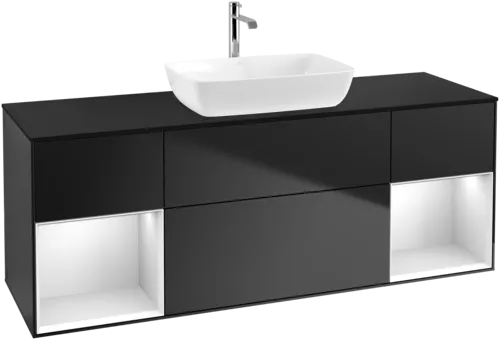 Obrázek VILLEROY BOCH Toaletní skříňka Finion, s osvětlením, 4 výsuvy, 1600 x 603 x 501 mm, černý matný lak / bílý matný lak / černé matné sklo #F862MTPD