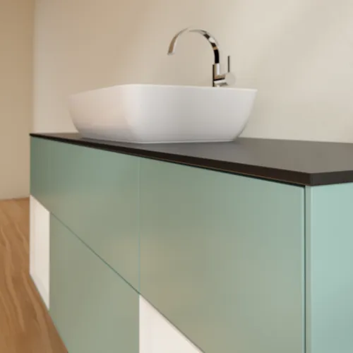 VILLEROY BOCH Toaletní skříňka Finion, s osvětlením, 4 výsuvy, 1600 x 603 x 501 mm, olivový matný lak / lesklý bílý lak / sklo černé matné #F862GFGM, obrázek 6