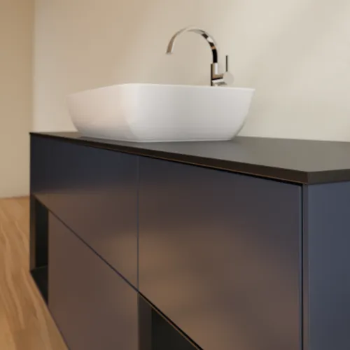 VILLEROY BOCH Toaletní skříňka Finion, s osvětlením, 4 výsuvy, 1600 x 603 x 501 mm, Midnight Blue Matt Lacquer / Black Matt Lacquer / Glass Black Matt #F862PDHG, obrázek 6