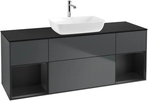 VILLEROY BOCH Toaletní skříňka Finion, s osvětlením, 4 výsuvy, 1600 x 603 x 501 mm, Midnight Blue Matt Lacquer / Black Matt Lacquer / Glass Black Matt #F862PDHG