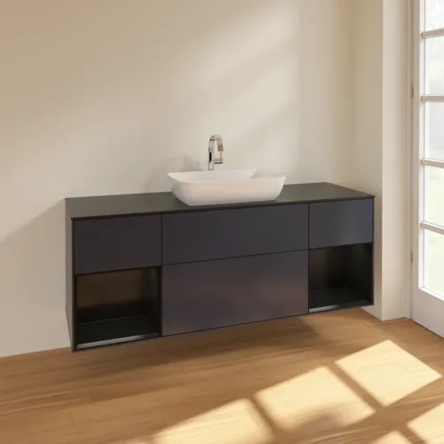 VILLEROY BOCH Toaletní skříňka Finion, s osvětlením, 4 výsuvy, 1600 x 603 x 501 mm, Midnight Blue Matt Lacquer / Black Matt Lacquer / Glass Black Matt #F862PDHG, obrázek 2
