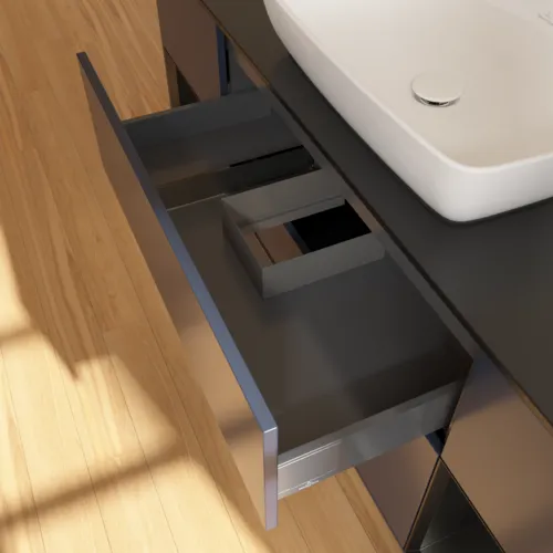 VILLEROY BOCH Toaletní skříňka Finion, s osvětlením, 4 výsuvy, 1600 x 603 x 501 mm, Midnight Blue Matt Lacquer / Black Matt Lacquer / Glass Black Matt #F862PDHG, obrázek 8