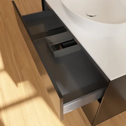 Obrázek VILLEROY BOCH Toaletní skříňka Finion, s osvětlením, 2 výsuvy, 1000 x 603 x 501 mm, černý matný lak / černý matný lak / sklo bílé matné #F891PDPD