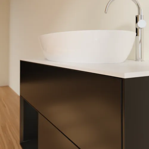 Obrázek VILLEROY BOCH Toaletní skříňka Finion, s osvětlením, 2 výsuvy, 1000 x 603 x 501 mm, černý matný lak / černý matný lak / sklo bílé matné #F891PDPD
