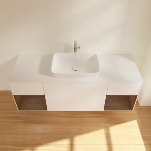 VILLEROY BOCH Toaletní skříňka Finion, s osvětlením, 4 výsuvy, 1600 x 603 x 501 mm, bílý matný lak / ořechová dýha / sklo bílé matné #F861GNMT, obrázek 4