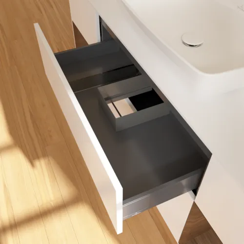 VILLEROY BOCH Toaletní skříňka Finion, s osvětlením, 4 výsuvy, 1600 x 603 x 501 mm, bílý matný lak / ořechová dýha / sklo bílé matné #F861GNMT, obrázek 8