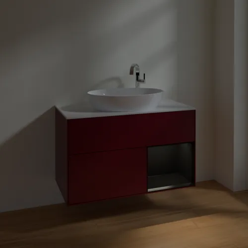 VILLEROY BOCH Toaletní skříňka Finion, s osvětlením, 2 výsuvy, 1000 x 603 x 501 mm, Pivoňka matný lak / Černý matný lak / Sklo bílé matné #F901PDHB, obrázek 4