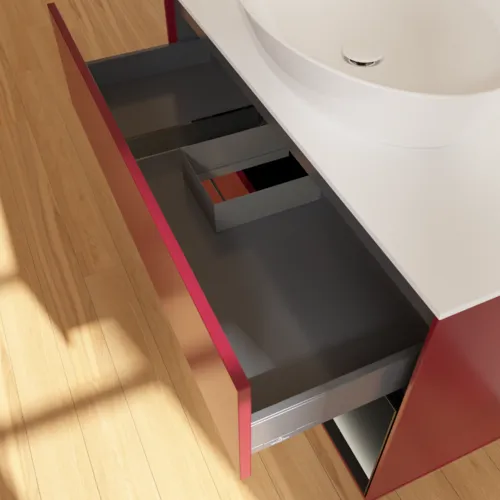 VILLEROY BOCH Toaletní skříňka Finion, s osvětlením, 2 výsuvy, 1000 x 603 x 501 mm, Pivoňka matný lak / Černý matný lak / Sklo bílé matné #F901PDHB, obrázek 7