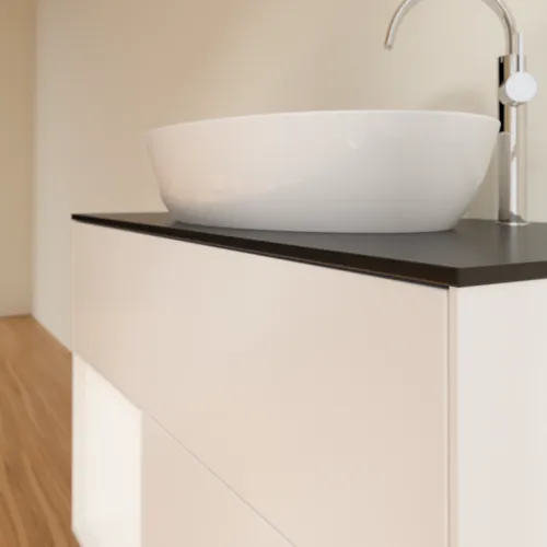 Obrázek VILLEROY BOCH Toaletní skříňka Finion, s osvětlením, 2 výsuvy, 1000 x 603 x 501 mm, bílý matný lak / bílý matný lak / černé matné sklo #F892MTMT