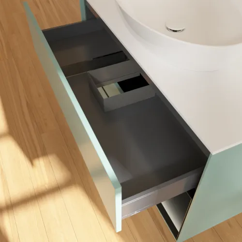 Obrázek VILLEROY BOCH Toaletní skříňka Finion, s osvětlením, 2 výsuvy, 1000 x 603 x 501 mm, olivový matný lak / černý matný lak / bílé matné sklo #F901PDGM
