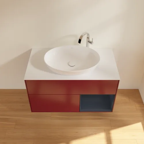 VILLEROY BOCH Toaletní skříňka Finion, s osvětlením, 2 výsuvy, 1000 x 603 x 501 mm, Pivoňka matný lak / Půlnoční modrá matný lak / Sklo bílé matné #F901HGHB, obrázek 4