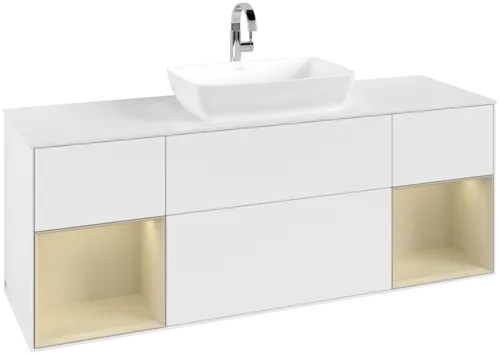 VILLEROY BOCH Toaletní skříňka Finion, s osvětlením, 4 výsuvy, 1600 x 603 x 501 mm, bílý matný lak / hedvábně šedý matný lak / bílé matné sklo #F861HJMT