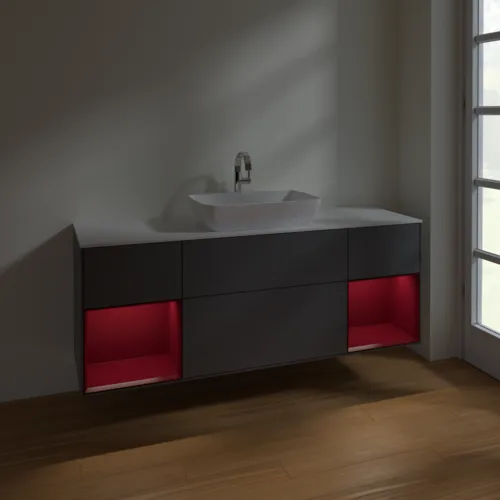 VILLEROY BOCH Toaletní skříňka Finion, s osvětlením, 4 výsuvy, 1600 x 603 x 501 mm, antracit matný lak / pivoňka matný lak / sklo bílé matné #F861HBGK, obrázek 5