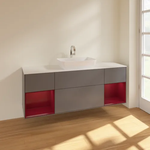 VILLEROY BOCH Toaletní skříňka Finion, s osvětlením, 4 výsuvy, 1600 x 603 x 501 mm, antracit matný lak / pivoňka matný lak / sklo bílé matné #F861HBGK, obrázek 2