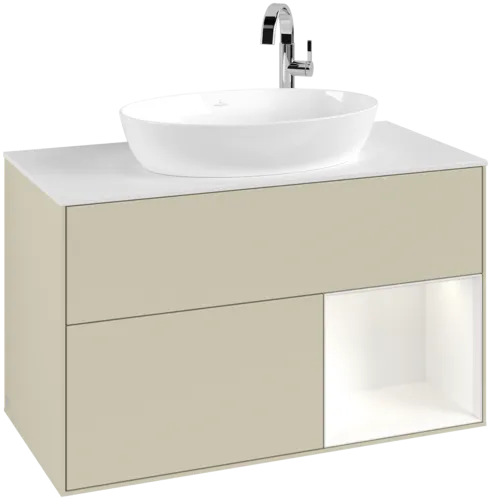 VILLEROY BOCH Toaletní skříňka Finion, s osvětlením, 2 výsuvy, 1000 x 603 x 501 mm, Silk Grey Matt Lacquer / White Matt Lacquer / Glass White Matt #F901MTHJ