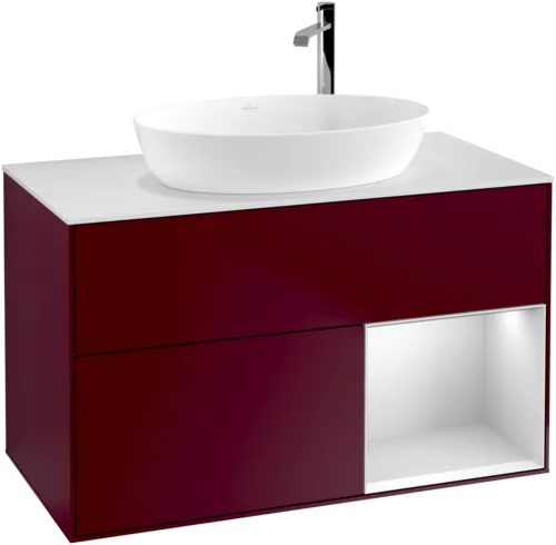 VILLEROY BOCH Toaletní skříňka Finion, s osvětlením, 2 výsuvy, 1000 x 603 x 501 mm, Peony Matt Lacquer / White Matt Lacquer / Glass White Matt #F901MTHB