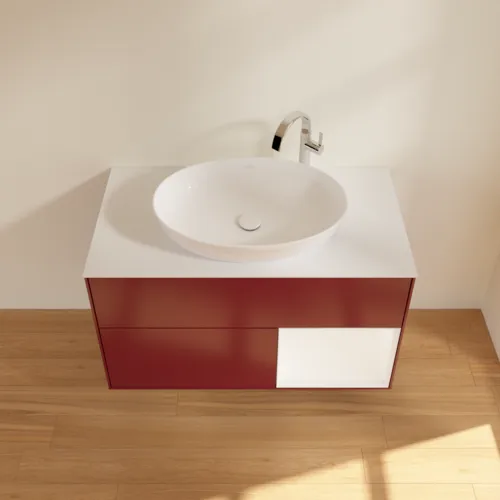 VILLEROY BOCH Toaletní skříňka Finion, s osvětlením, 2 výsuvy, 1000 x 603 x 501 mm, Peony Matt Lacquer / White Matt Lacquer / Glass White Matt #F901MTHB, obrázek 3
