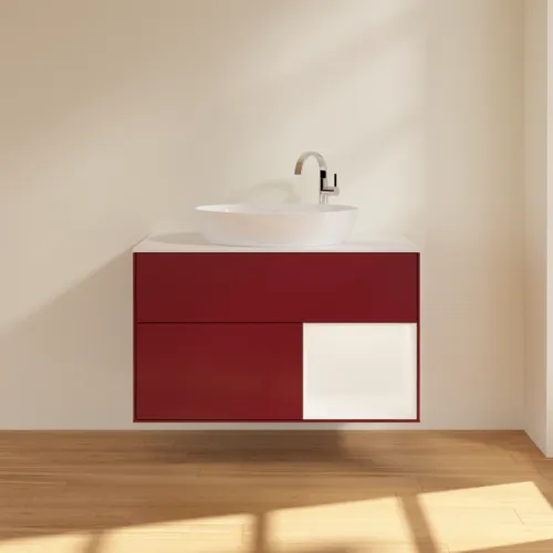 VILLEROY BOCH Toaletní skříňka Finion, s osvětlením, 2 výsuvy, 1000 x 603 x 501 mm, Peony Matt Lacquer / White Matt Lacquer / Glass White Matt #F901MTHB, obrázek 2