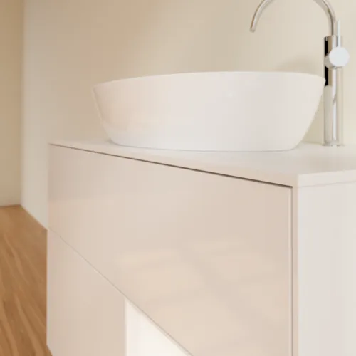 Obrázek VILLEROY BOCH Umyvadlová skříňka Finion, s osvětlením, 2 výsuvy, 1000 x 603 x 501 mm, lesklý bílý lak / bílý matný lak / bílé matné sklo #F901MTGF